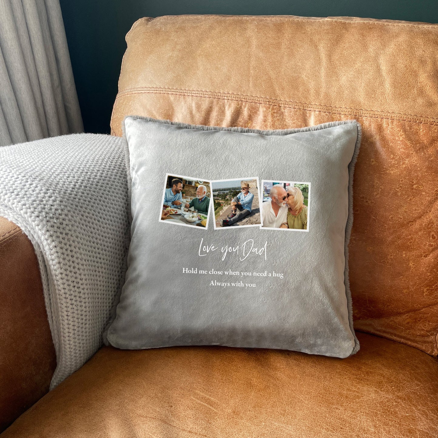 Personalised Any Message Three Photo Faux Fur Cuddle Cushion