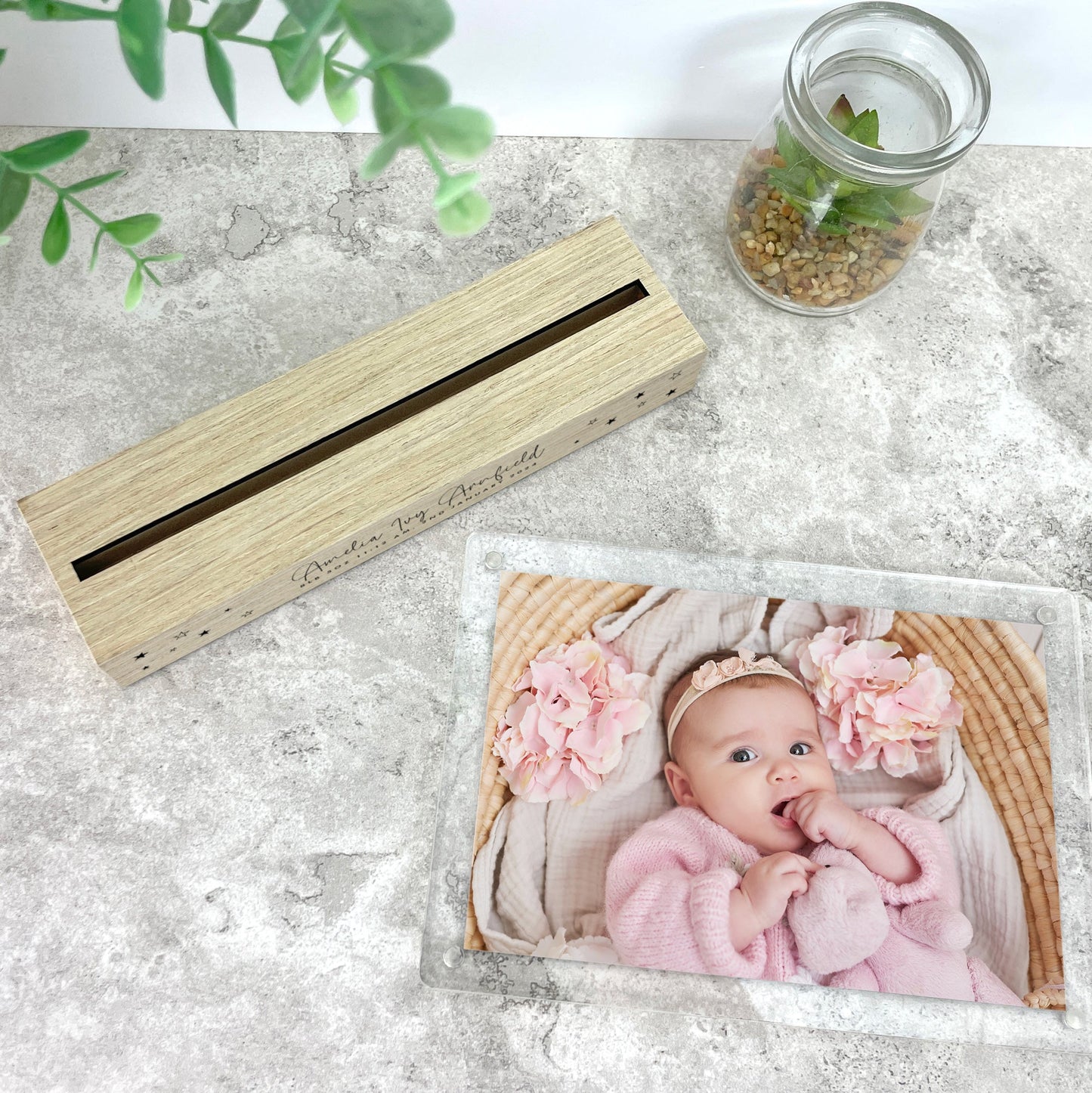 Personalised Baby Stars Wooden Base 6x4" Photo Frame