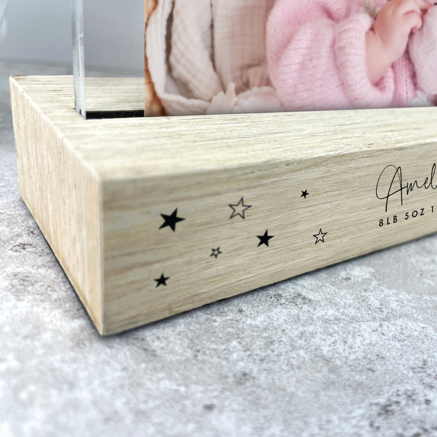 Personalised Baby Stars Wooden Base 6x4" Photo Frame