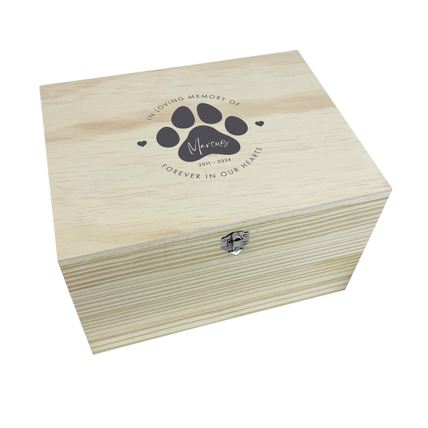 Personalised Pine Wooden Pet Name Memorial Memory Box - 5 Sizes (16cm | 20cm | 26cm | 30cm | 36cm)