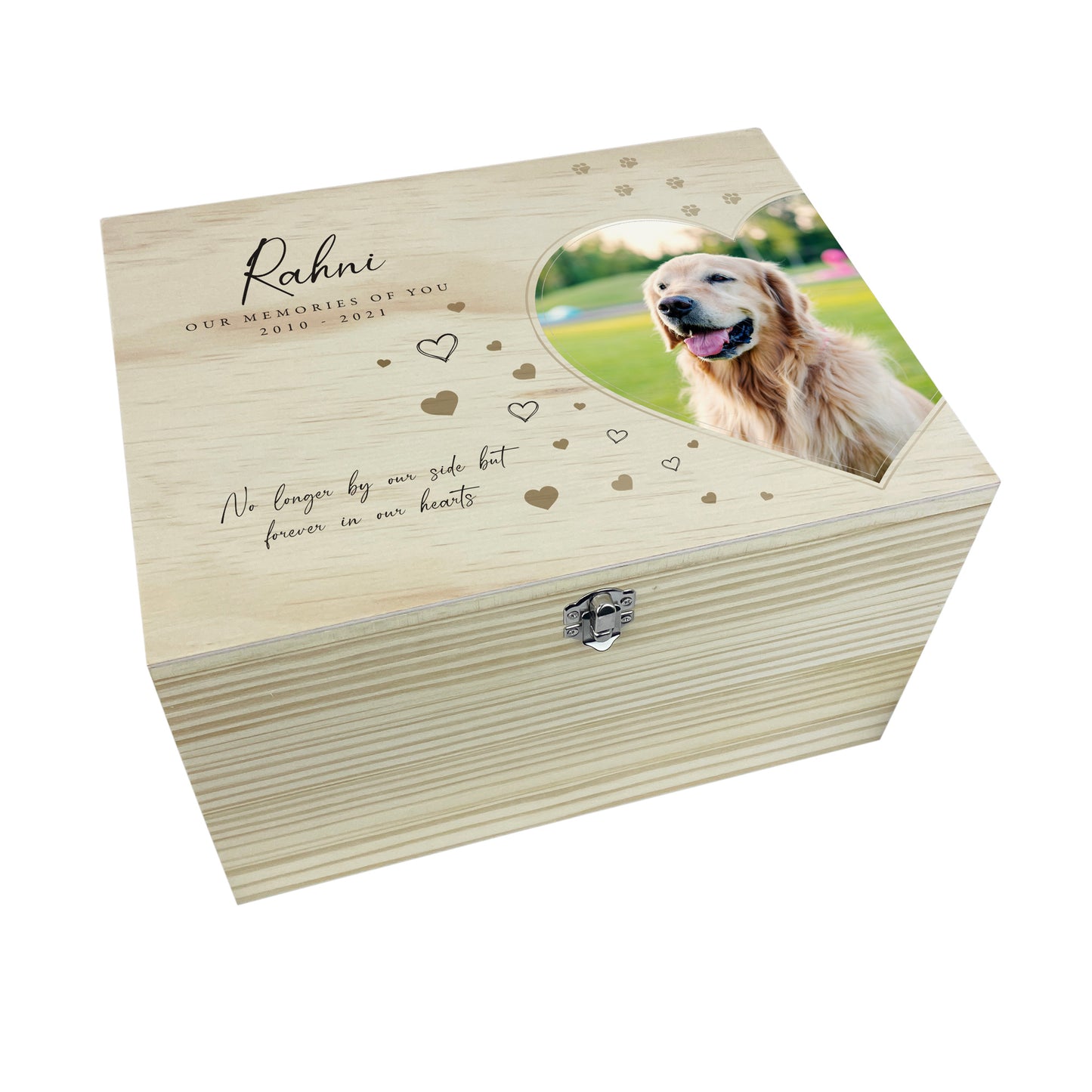 Personalised Large Wooden Pet Memorial Photo Memory Box - 5 Sizes (16cm | 20cm | 26cm | 30cm | 36cm)