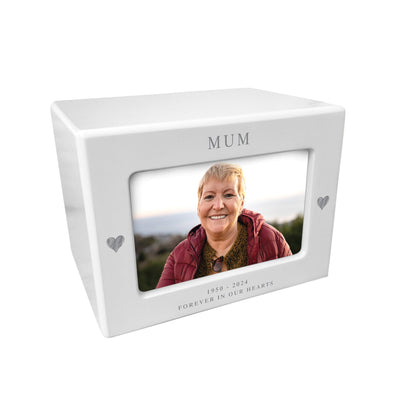 Personalised Hearts Cremation Urn For Ashes Holds 9.5cm x 6cm Photo Landscape | 0.51 Litres