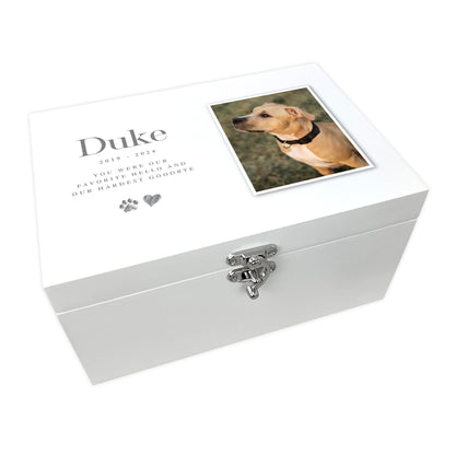 Personalised Luxury White Sketch Pet Photo Memorial Keepsake Box - 3 Sizes (22cm | 27cm | 30cm)