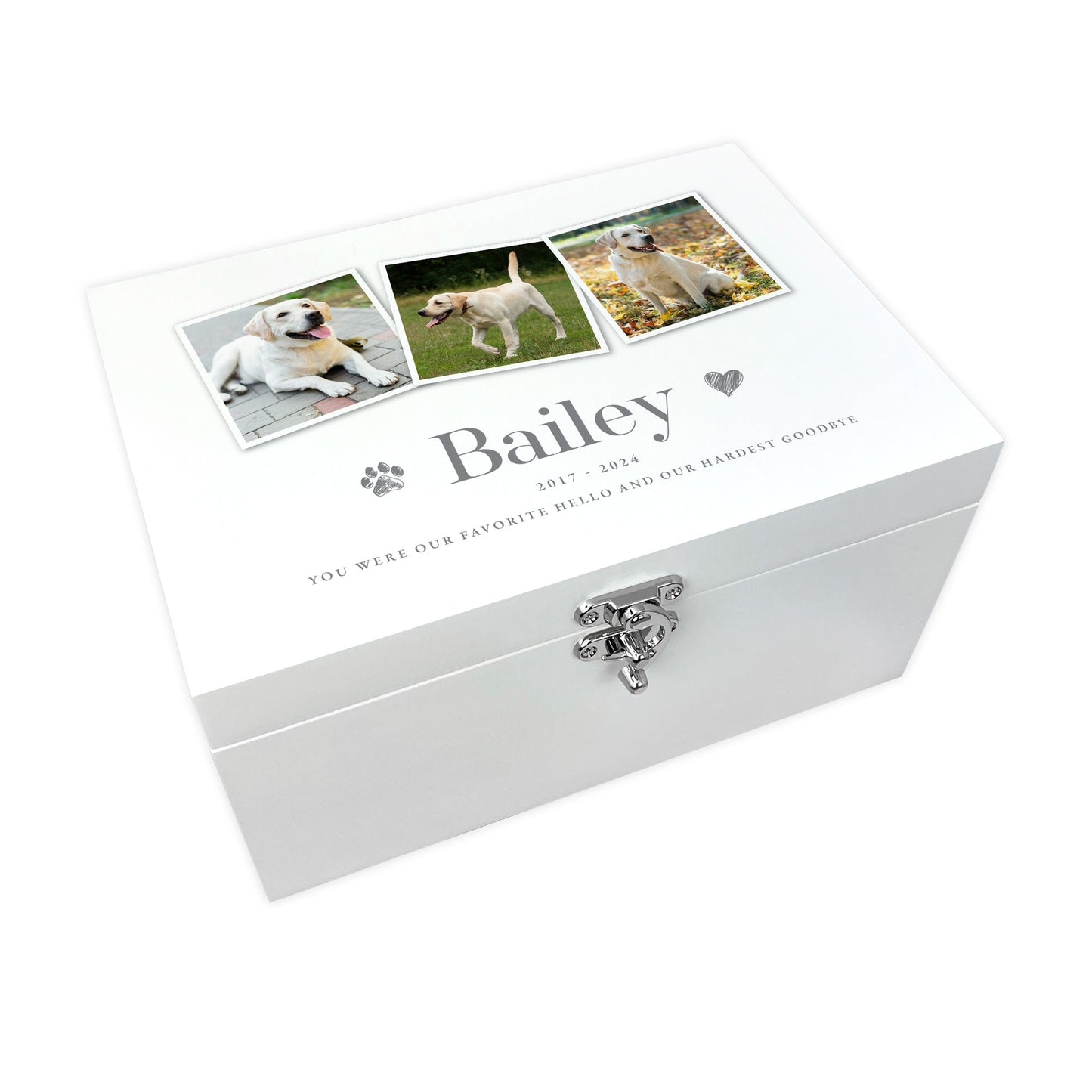 Personalised White Wooden Three Photo Pet Memorial Keepsake Box - 3 Sizes (22cm | 27cm | 30cm)