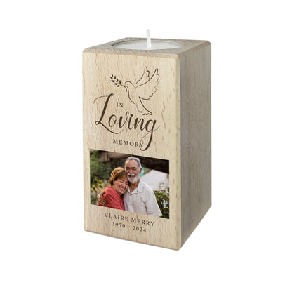 Personalised Memorial Dove Solid Wood Photo Tea Light Holder - 2 Sizes