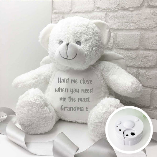 Personalised Angel Wings Record-A-Voice Keepsake Memory Bear - White