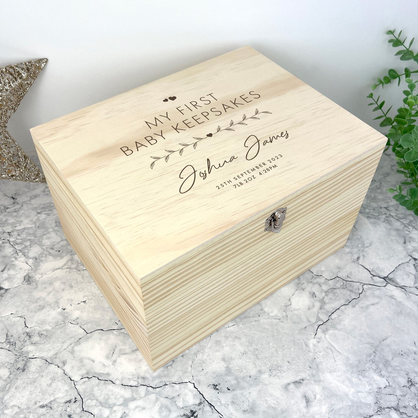 Personalised Pine Wooden Any Message Keepsake Memory Box - 5 Sizes (16cm | 20cm | 26cm | 30cm | 36cm)