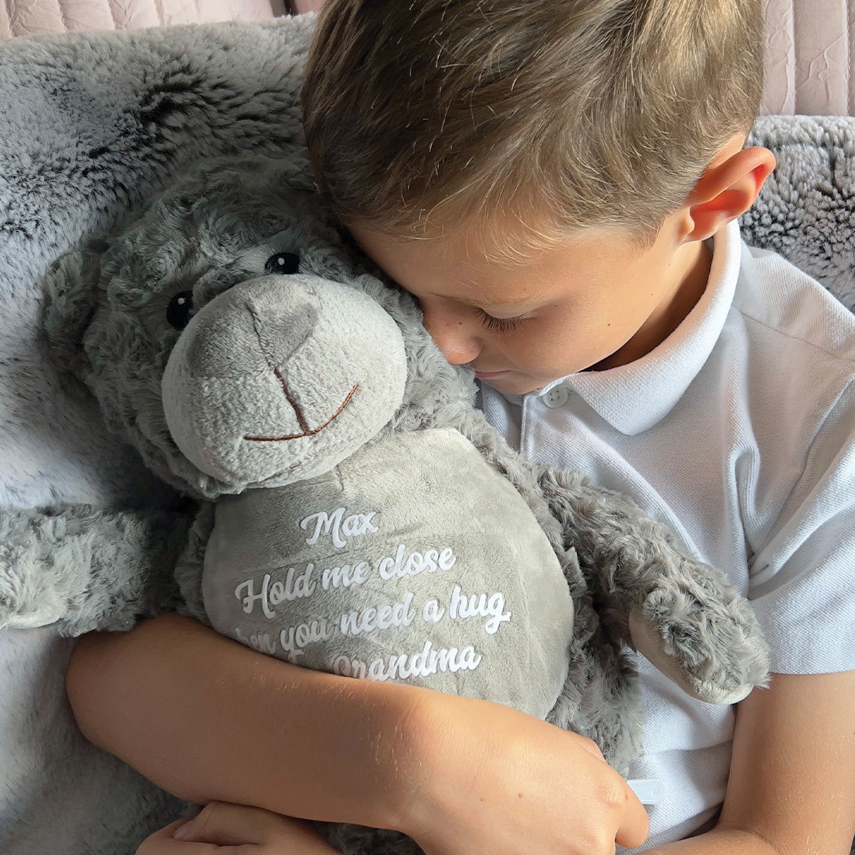 Personalised Message 'Comfort Bear' - grey, pink, blue or cream