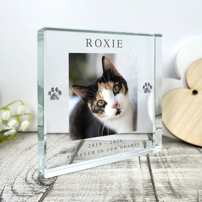 Personalised Pet Paw Prints Memorial Photo Crystal Token