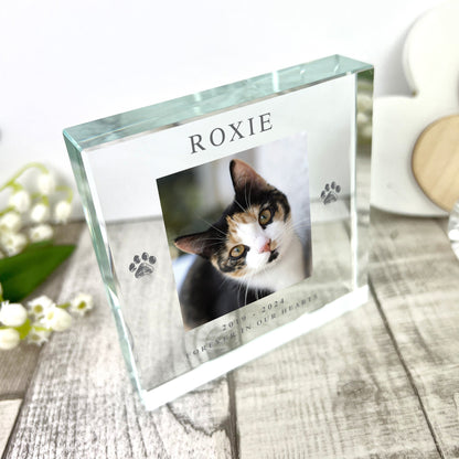 Personalised Pet Paw Prints Memorial Photo Crystal Token