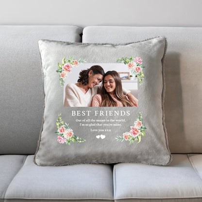 Personalised Any Message Photo Pink Floral Faux Fur Cuddle Cushion