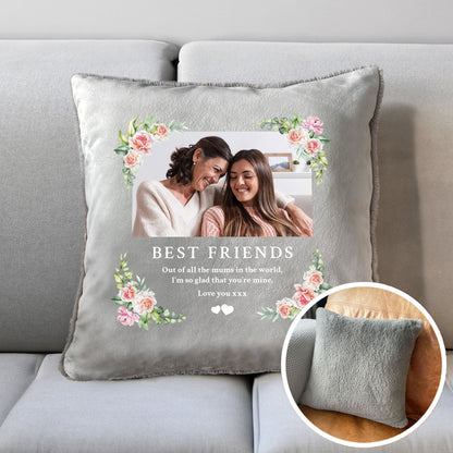 Personalised Any Message Photo Pink Floral Faux Fur Cuddle Cushion