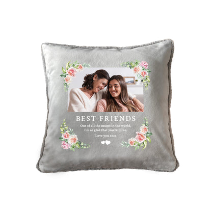 Personalised Any Message Photo Pink Floral Faux Fur Cuddle Cushion