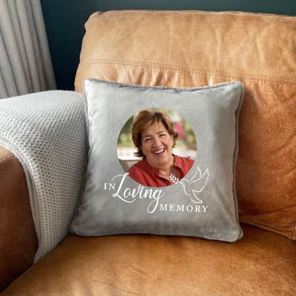 In Loving Memory Dove Photo Ashes Faux Fur Cuddle Cushion