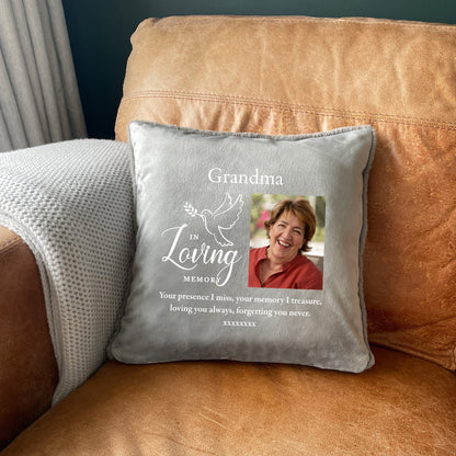 Personalised In Loving Memory Dove Photo Faux Fur Cuddle Cushion