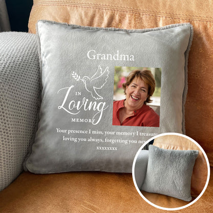 Personalised In Loving Memory Dove Photo Faux Fur Cuddle Cushion