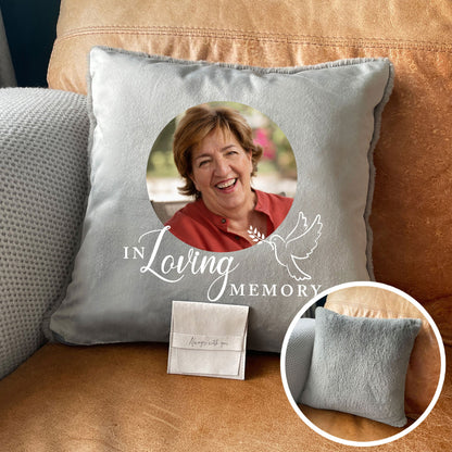 In Loving Memory Dove Photo Ashes Faux Fur Cuddle Cushion