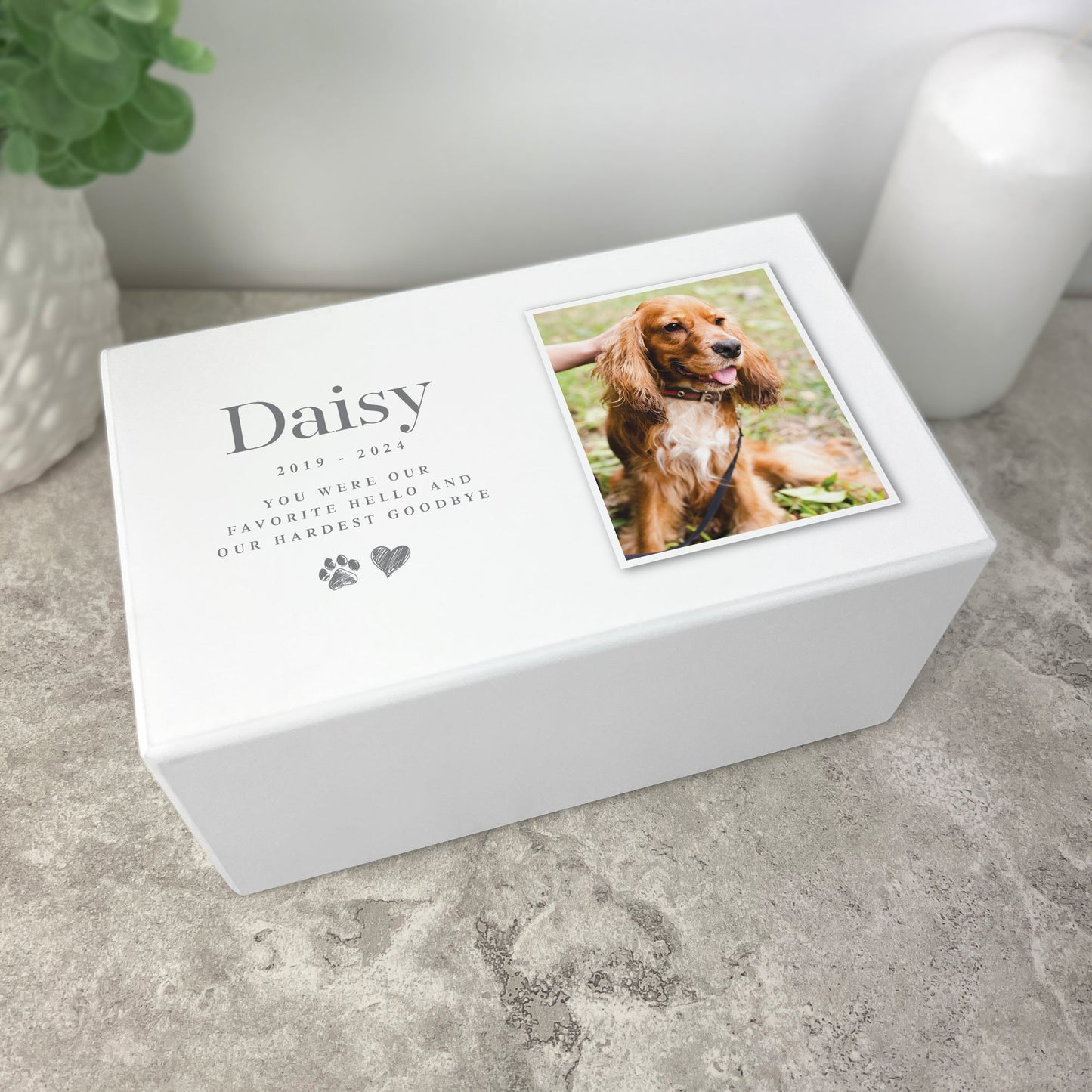 Personalised Heart & Paw Print Photo Large Cremation Urn For Pets Ashes | 1.44 Litres