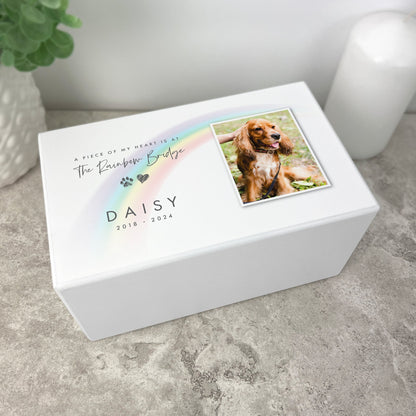 Personalised Soft Rainbow Bridge Photo Large Cremation Urn For Pets Ashes | 1.44 Litres