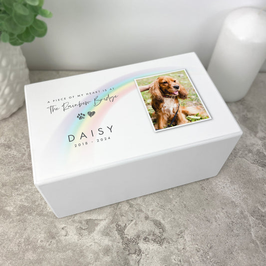 Personalised Soft Rainbow Bridge Photo Large Cremation Urn For Pets Ashes | 1.44 Litres