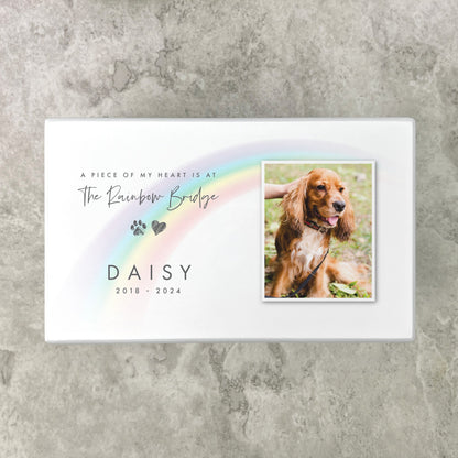 Personalised Soft Rainbow Bridge Photo Large Cremation Urn For Pets Ashes | 1.44 Litres