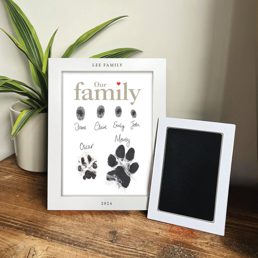 Personalised Framed Family Finger/Paw Print Frame With Ink Kit