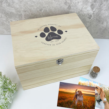 Personalised Pine Wooden Pet Name Memorial Memory Box - 5 Sizes (16cm | 20cm | 26cm | 30cm | 36cm)