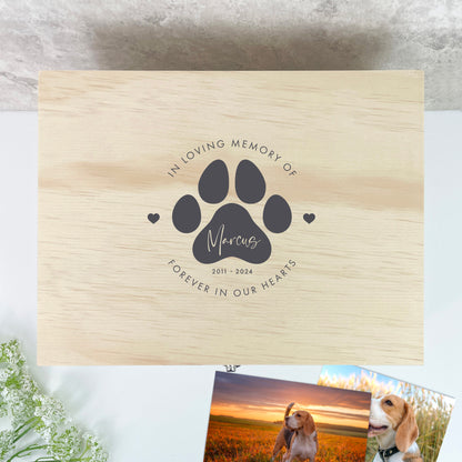 Personalised Pine Wooden Pet Name Memorial Memory Box - 5 Sizes (16cm | 20cm | 26cm | 30cm | 36cm)