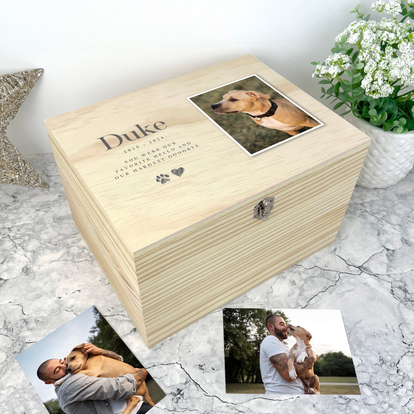 Personalised Sketch Photo Pet Memorial Keepsake Box - 5 Sizes (16cm | 20cm | 26cm | 30cm | 36cm)
