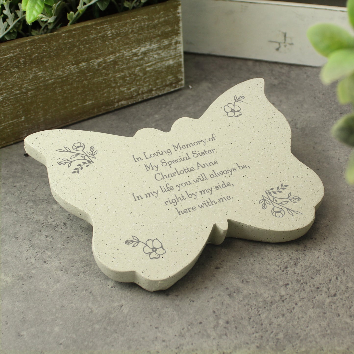 Personalised Floral Memorial Butterfly Grave Marker - Free text