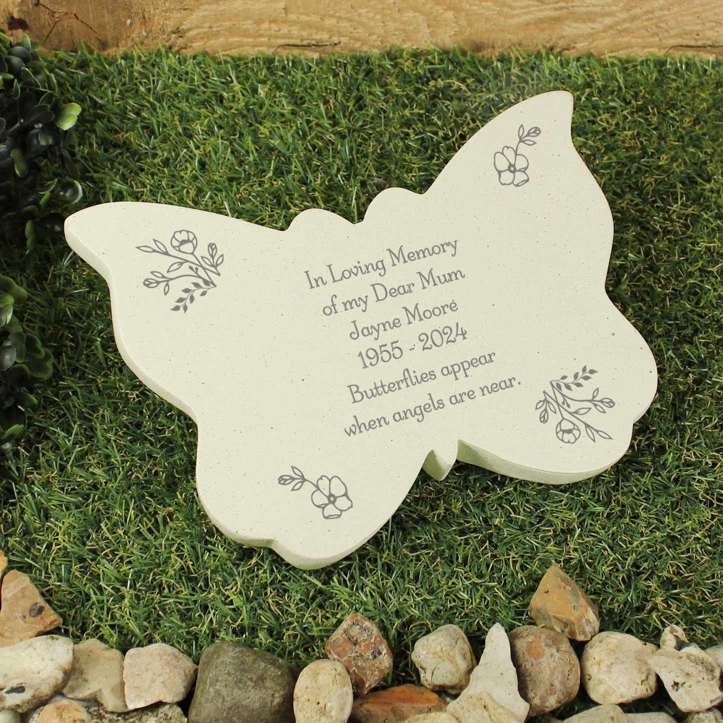 Personalised Floral Memorial Butterfly Grave Marker - Free text