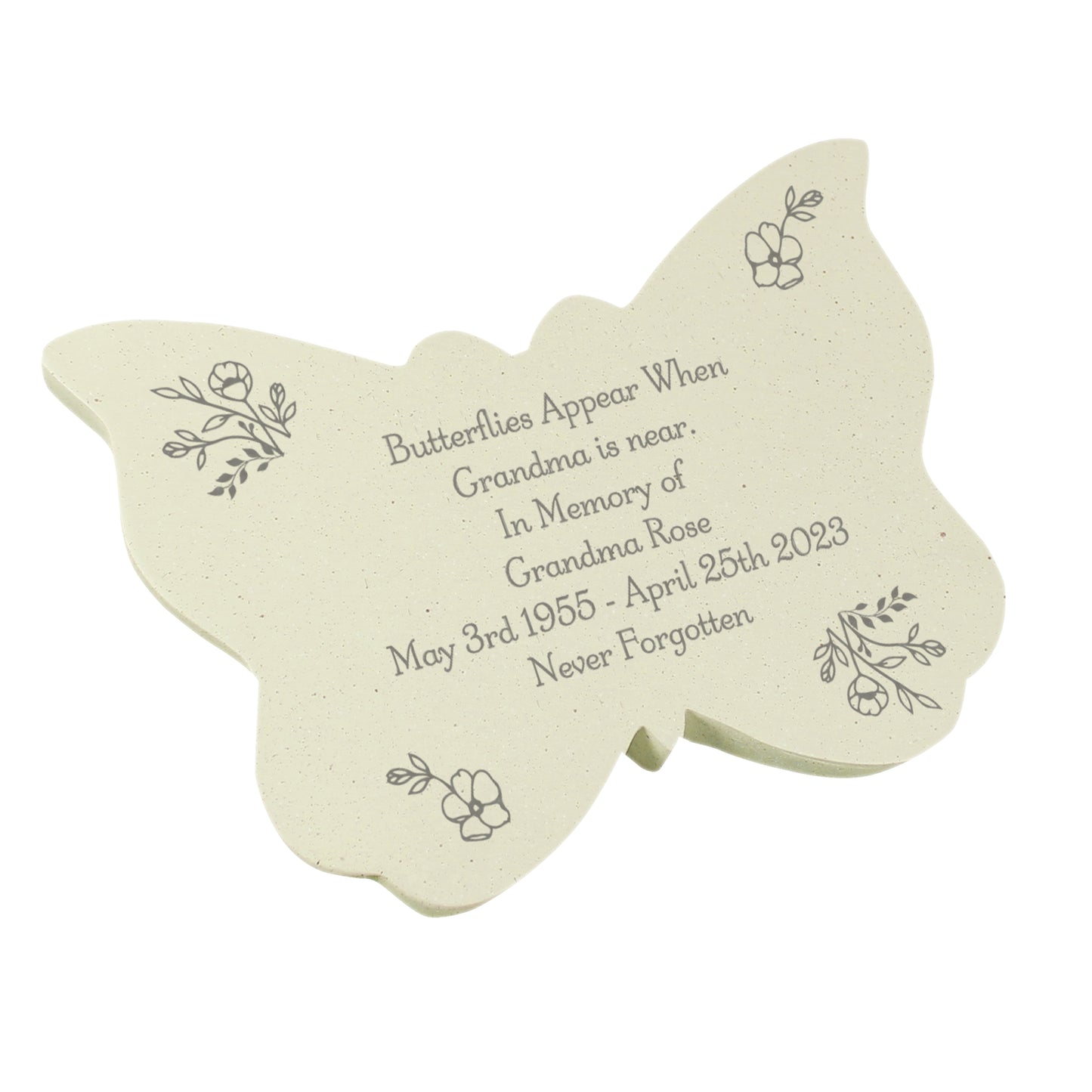 Personalised Floral Memorial Butterfly Grave Marker - Free text