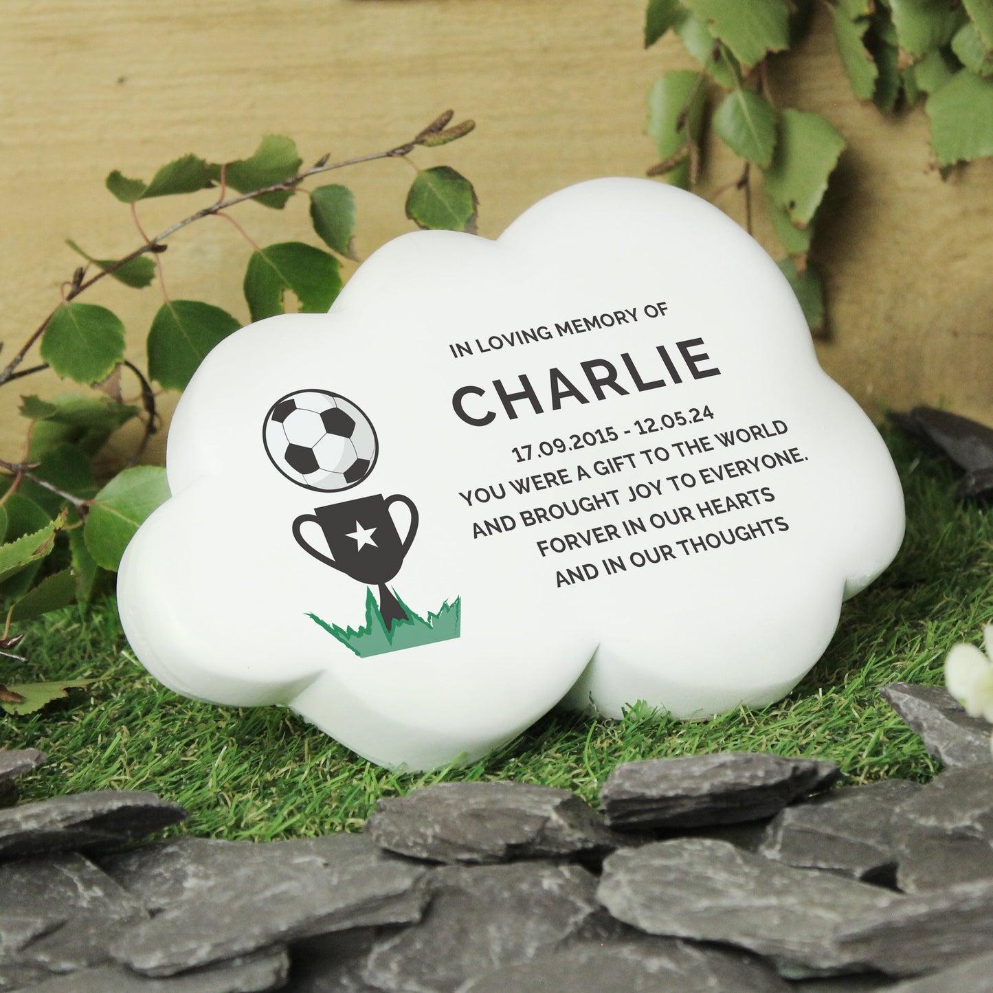 Personalised Football with Trophy Resin Memorial Cloud