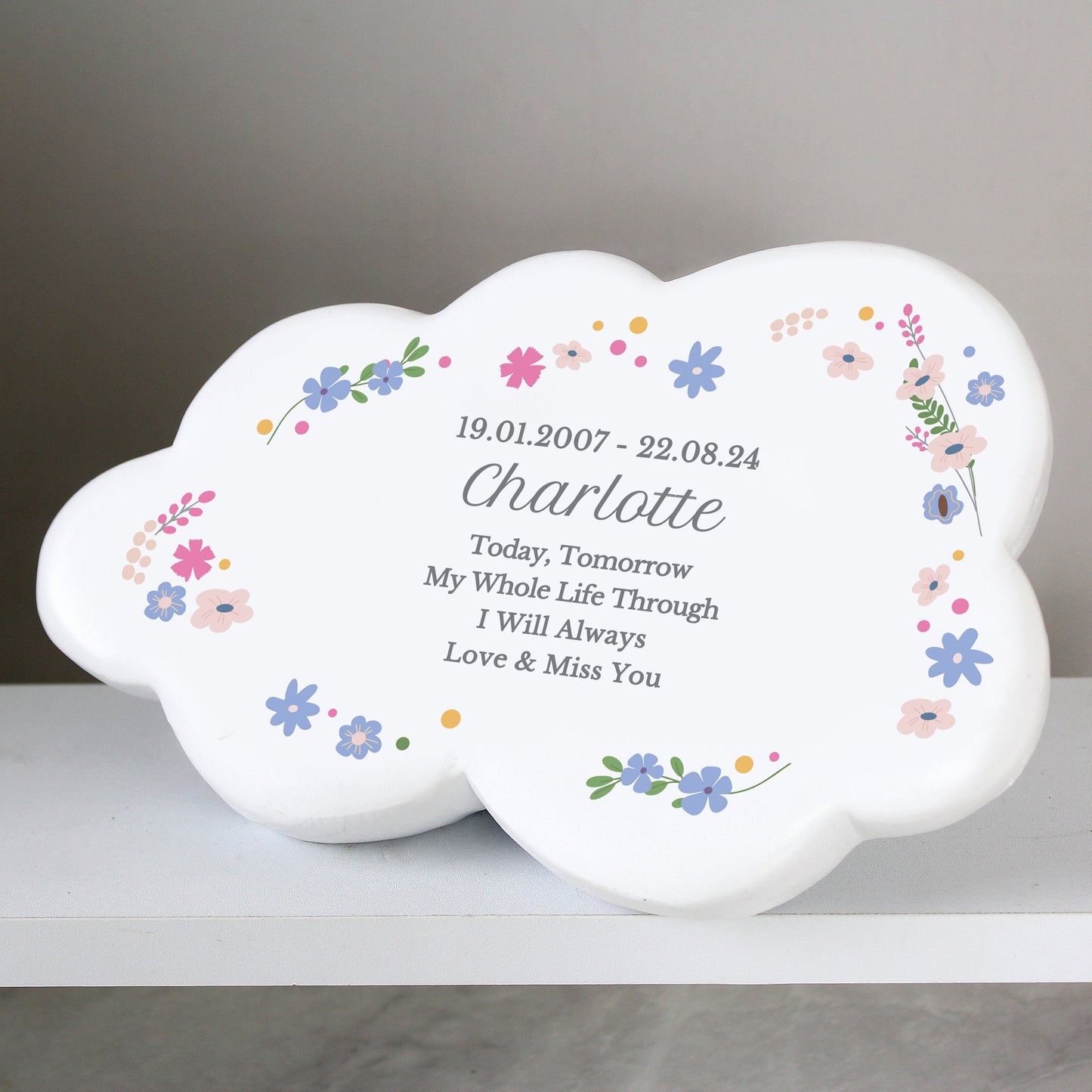 Personalised Floral Resin Memorial Cloud