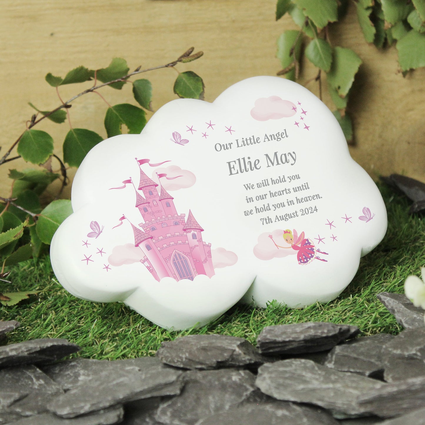 Personalised Pink Fairy Castle Resin Memorial Cloud