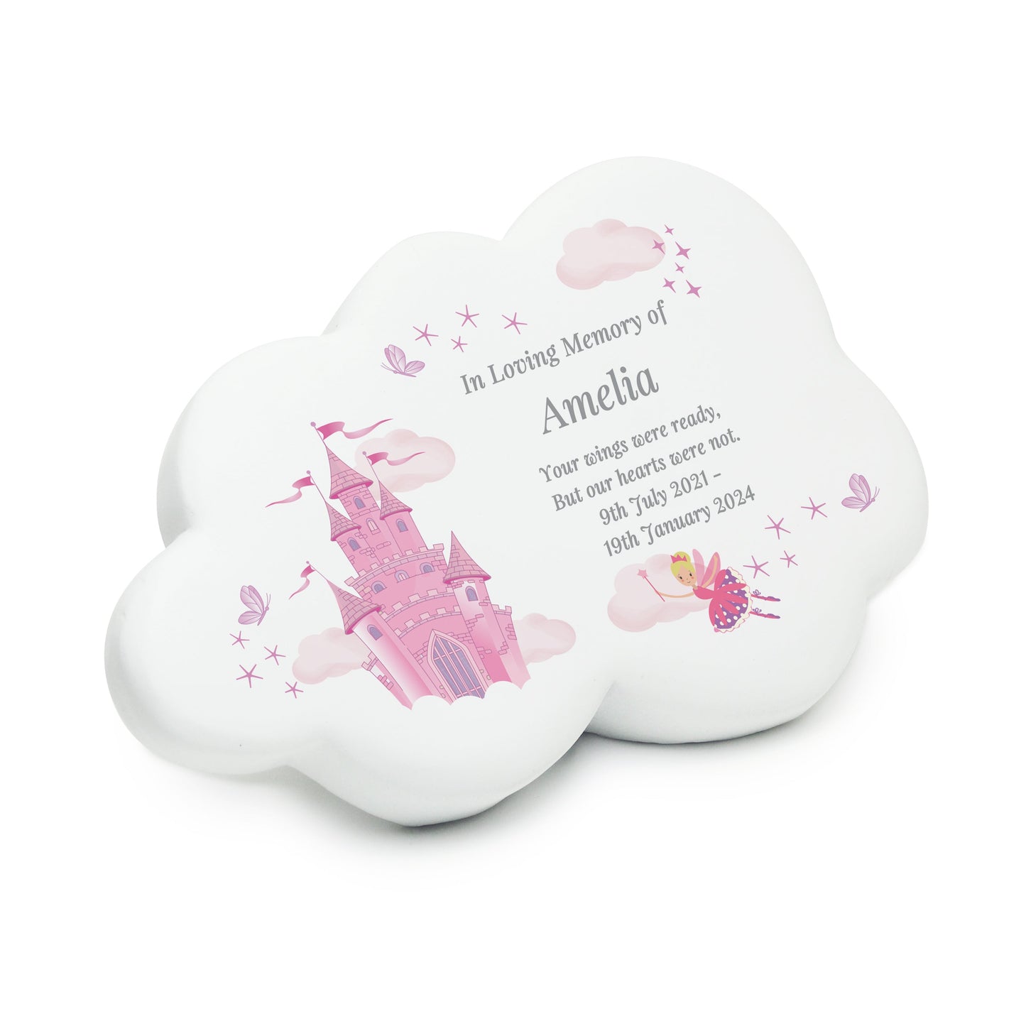 Personalised Pink Fairy Castle Resin Memorial Cloud