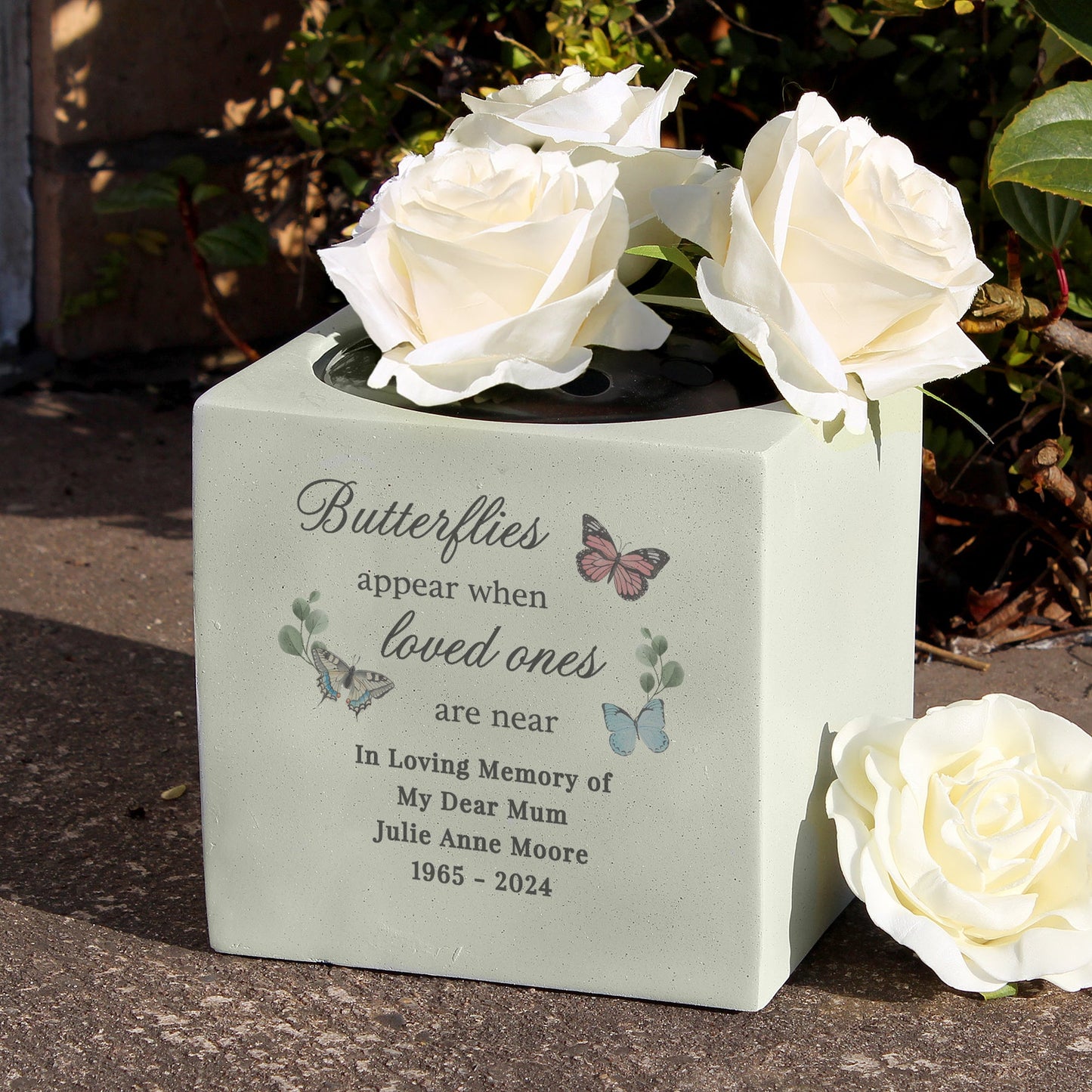 Personalised Colourful Butterflies Appear Memorial Vase