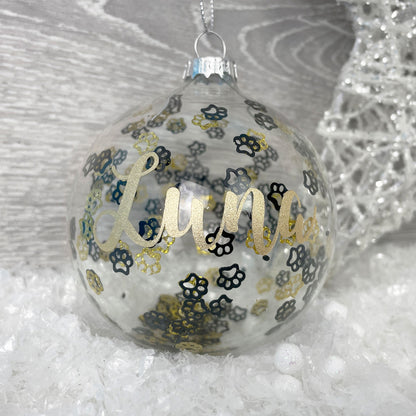 Personalised Black & Gold Paw Prints Pet Bauble