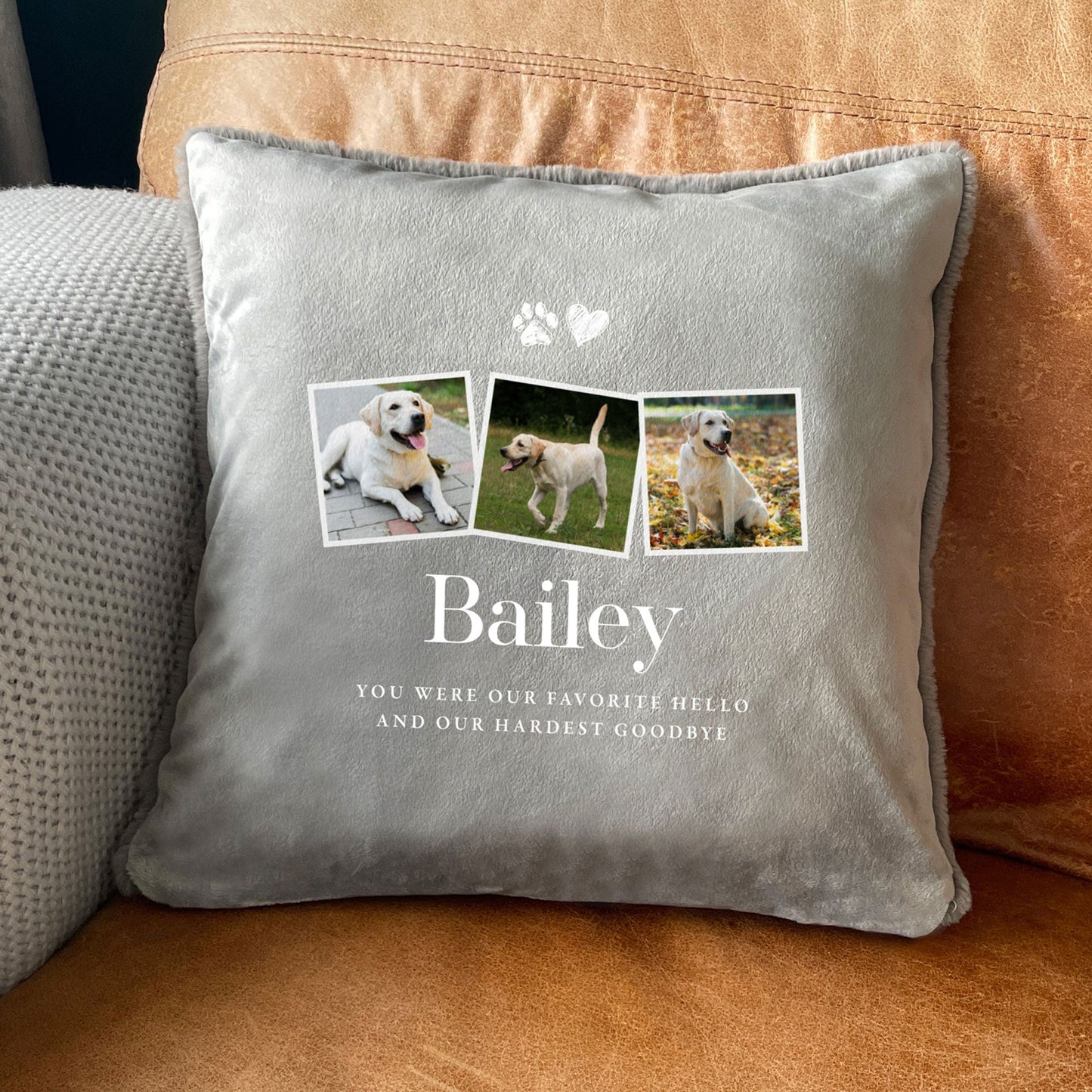 Personalised Three Photo Any Message Pet Faux Fur Cuddle Cushion