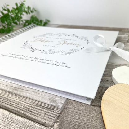 Personalised Wreath Memorial Memory Book / Condolence Book