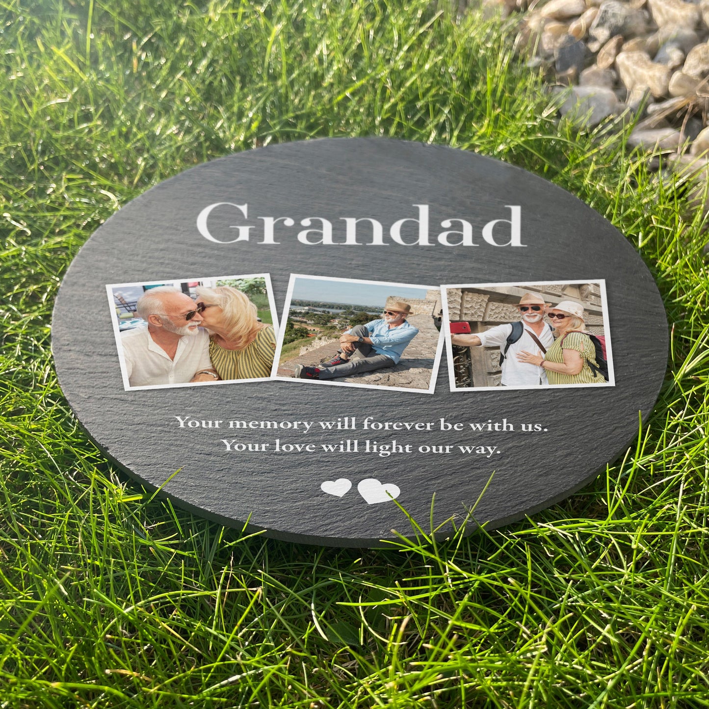 Personalised Photo Memorial Slate Circular Grave Marker