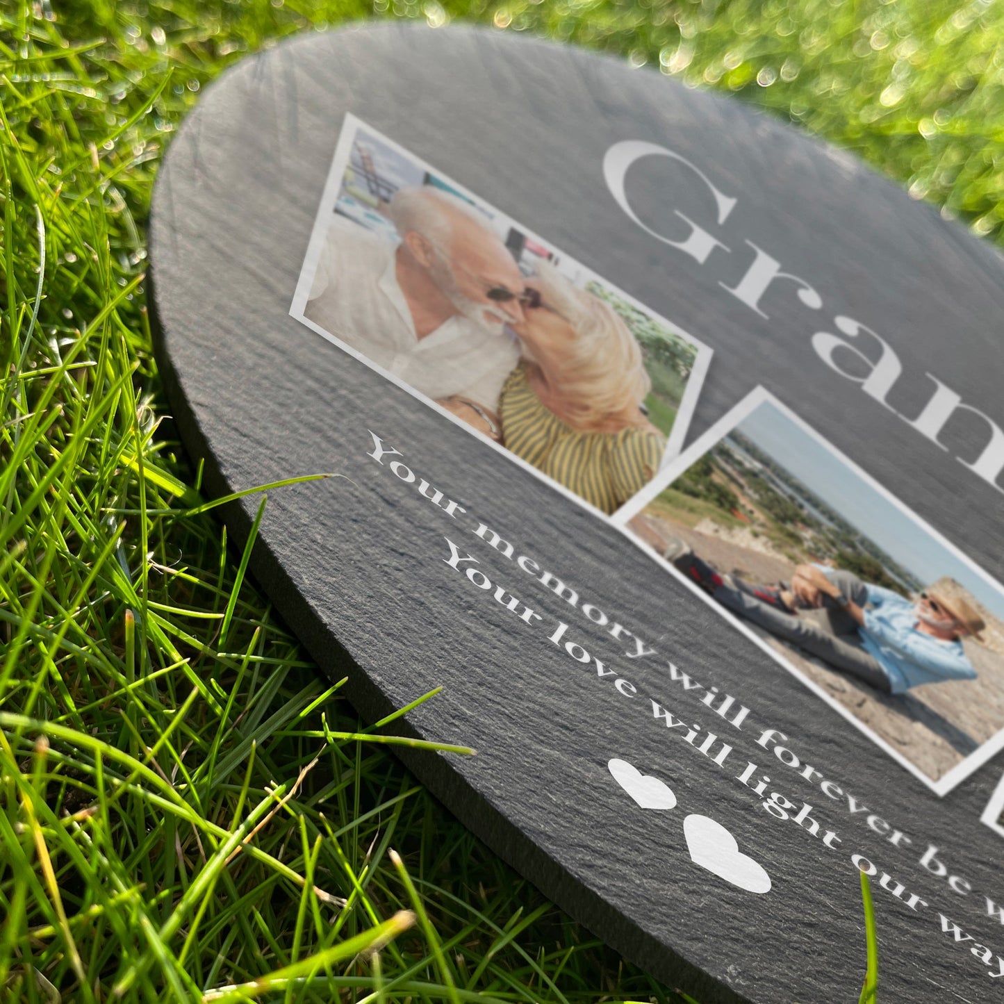 Personalised Photo Memorial Slate Circular Grave Marker