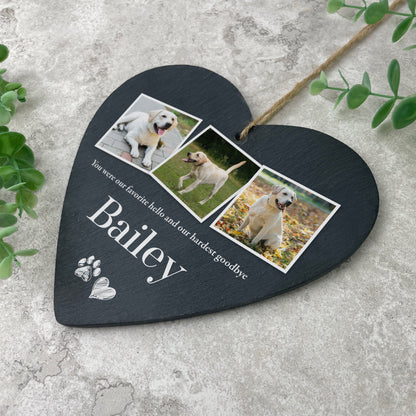 Personalised Pet Photo Slate Hanging Heart Decoration 15 x 16cm