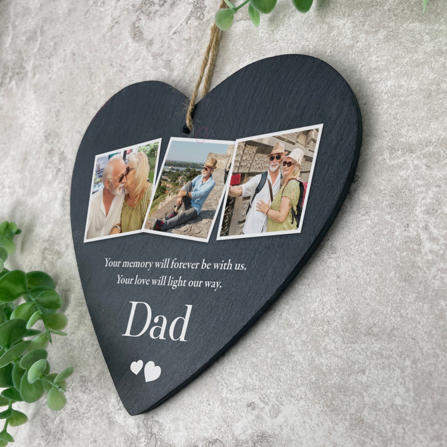 Personalised Photo Memorial Slate Hanging Heart Decoration 15 x 16cm