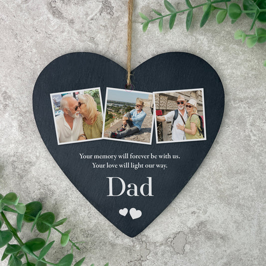 Personalised Photo Memorial Slate Hanging Heart Decoration 15 x 16cm