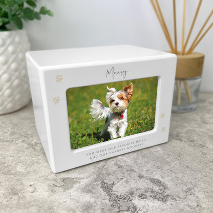 Personalised Neutral Paw Prints Cremation Urn For Pets Ashes Holds 9.5cm x 6cm Photo Landscape | 0.51 Litres