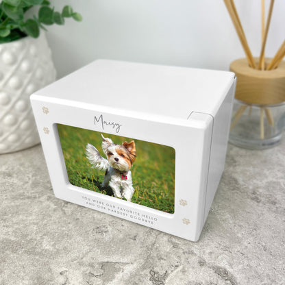 Personalised Neutral Paw Prints Cremation Urn For Pets Ashes Holds 9.5cm x 6cm Photo Landscape | 0.51 Litres