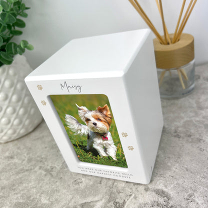 Personalised Neutral Paw Prints Cremation Urn For Pets Ashes Holds 9.5cm x 6cm Photo Landscape | 0.51 Litres