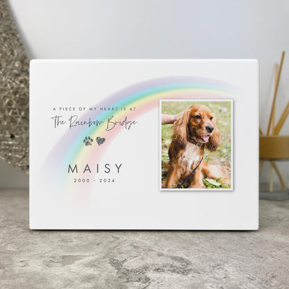 Personalised Soft Rainbow Bridge Photo Cremation Urn For Pets Ashes | 1.09 Litres