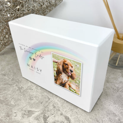 Personalised Soft Rainbow Bridge Photo Cremation Urn For Pets Ashes | 1.09 Litres